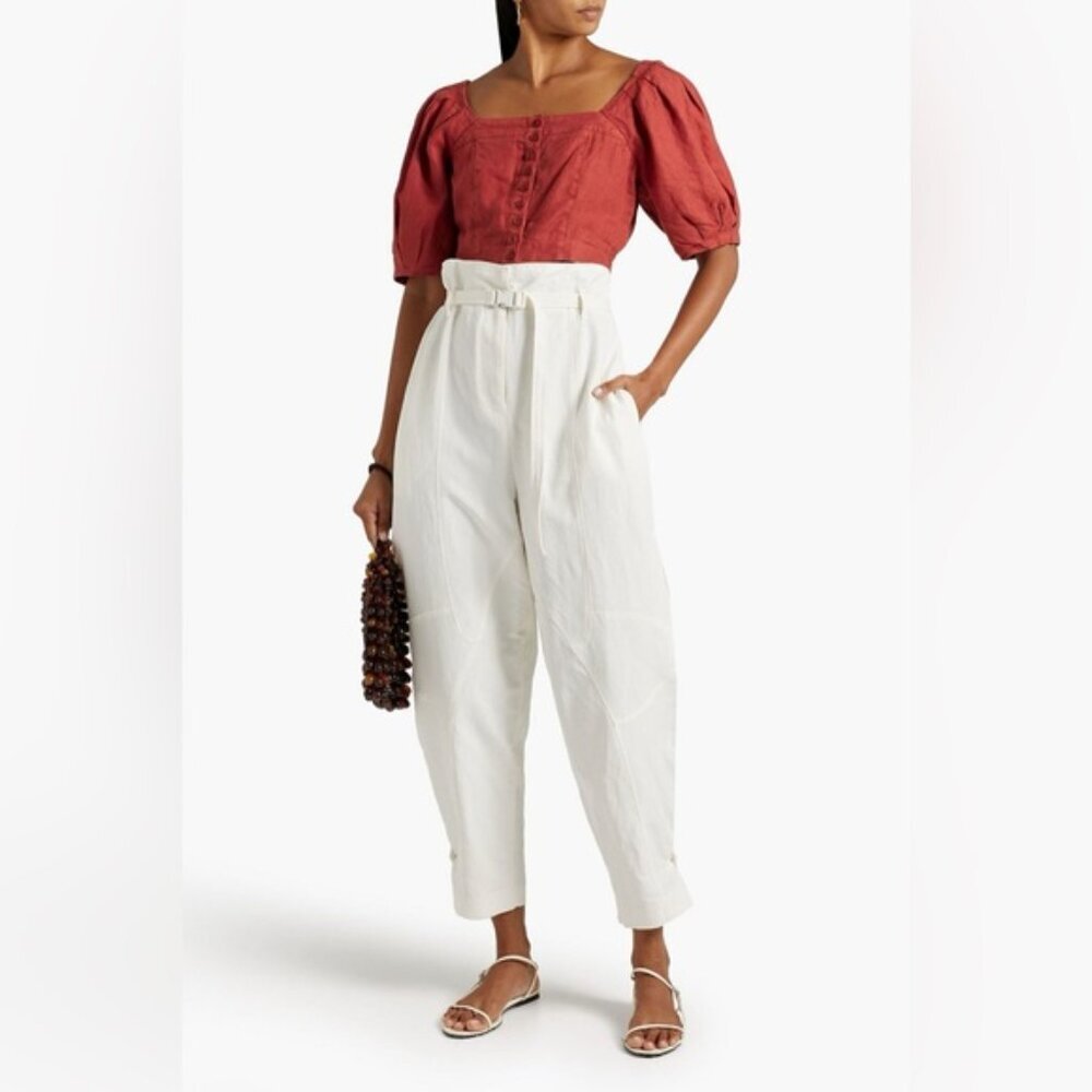 NWT joie 100% LINEN Button Up Blanche Crop Top in Burnt Henna 889TP05113 Sz M